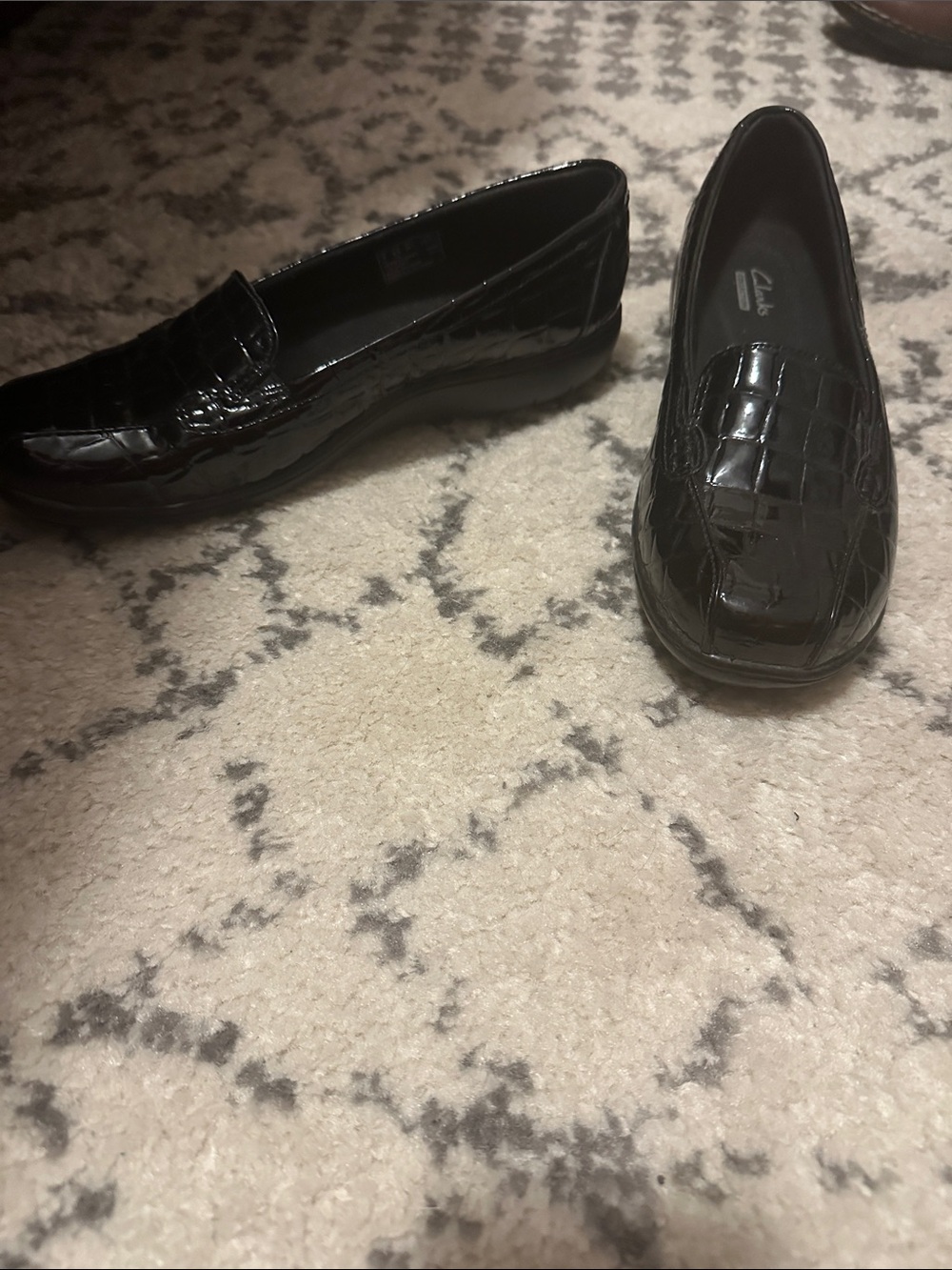 Clarks Black Croc-Embossed Slip-On Loafers
